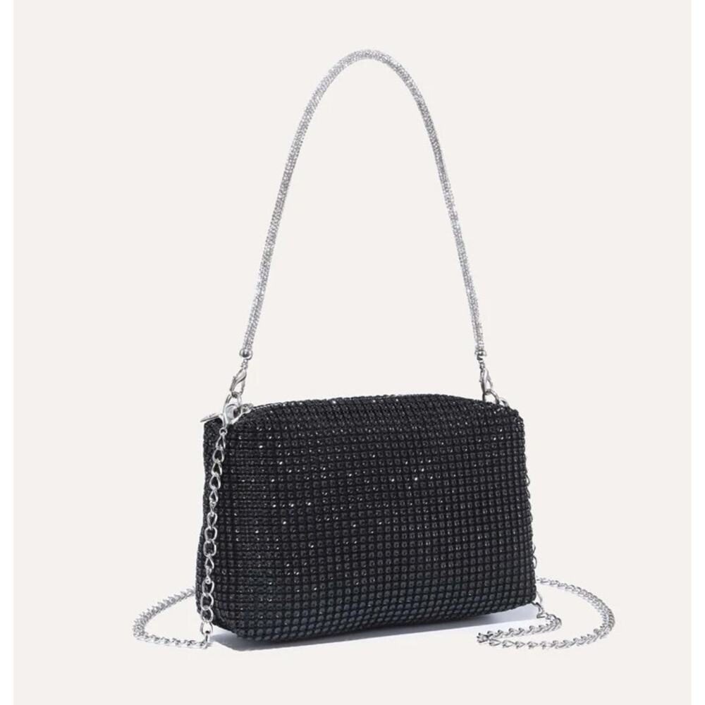 Women’s Black Metallic Rhinestone Evening Purse - Gift